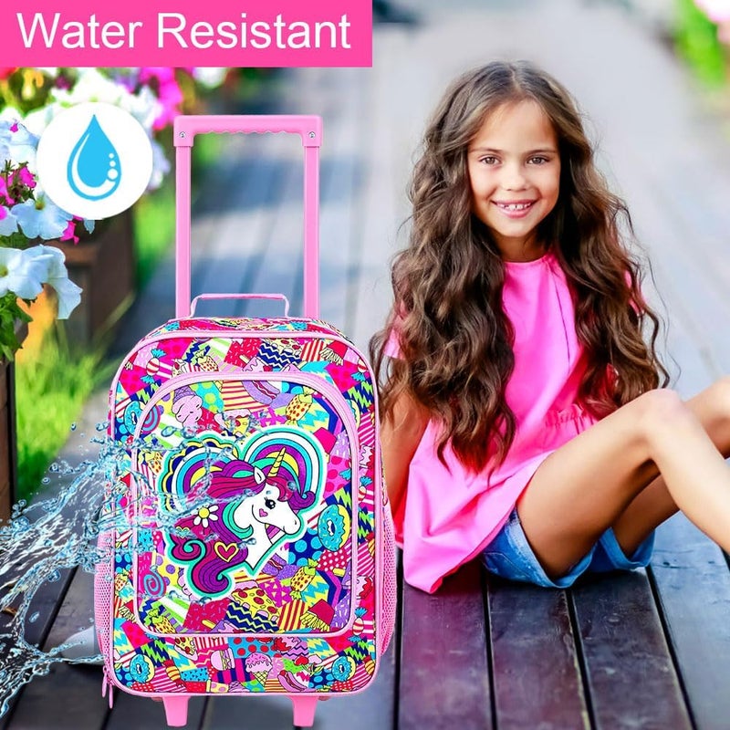 FTJCF Store 2Pcs Girls Luggage Set, 18" Kids Unicorn Carry on Suitcase with Wheels, Cute Unicorn Travel Rolling with 12" Toddler Backpack(Pink) - Image 3